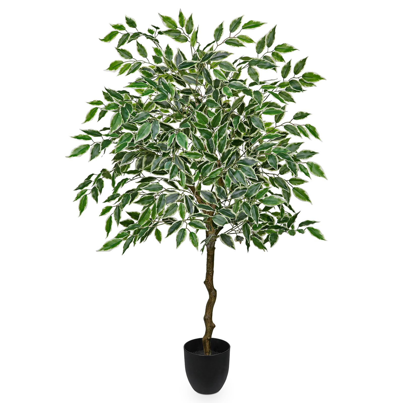 Hollyone Ficus Plante artificielle, 130 cm, grande plante artificielle, comme de vraies plantes en plastique, en pot, vert, blanc, arbre artificiel pour salon, bureau, jardin