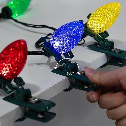 Miniatura 4 de TW SHINE Luces de Navidad C9, 100 luces LED de 66 pies para exteriores, con 100 clips de resorte y temporizador, impermeables, conectables para