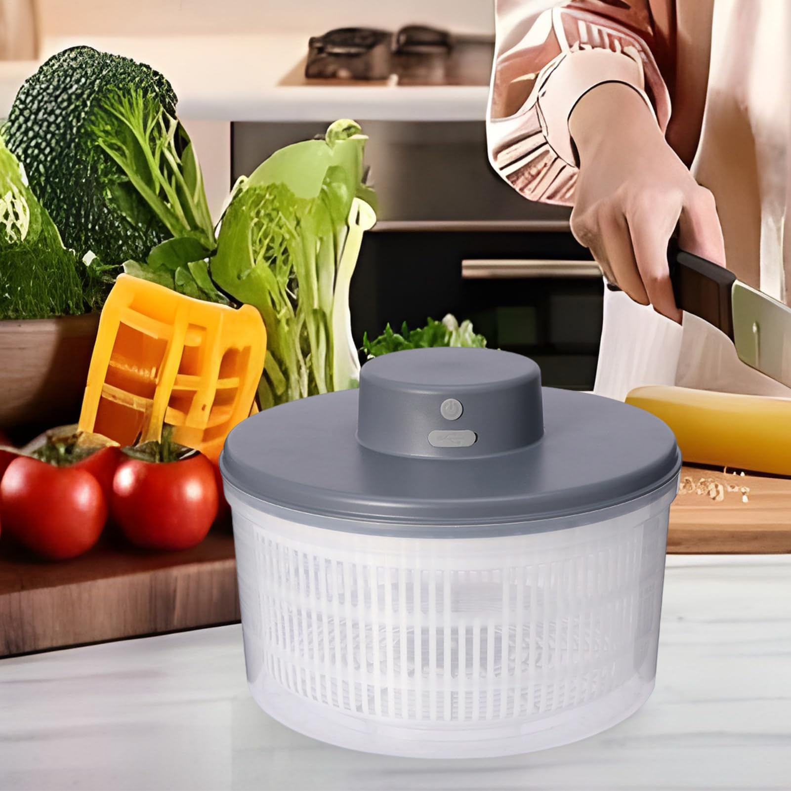Essiccatore per Verdure – Centrifuga Insalata Elettrica 3 Litri, Miscelatore con Ricarica USB Sicura, Asciugatura Rapida Efficiente | Ideale Insalata, Verdure, Cucina Domestica, Preparazione Veloce