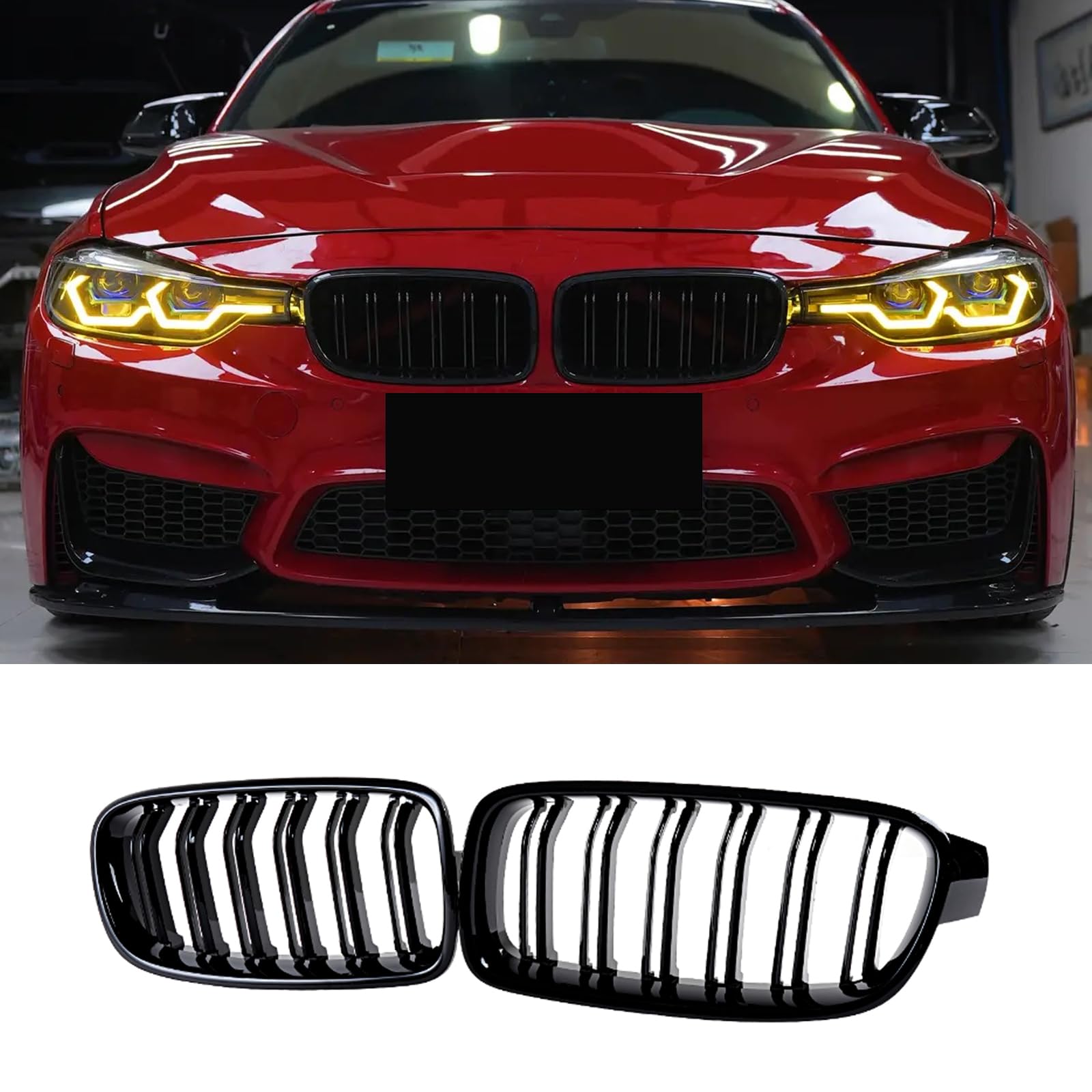 F30 F31 Griglia Anteriore per BMW 3er F30 F31 F35 Griglia Paraurti Nero Lucido Radiatori a doppio rene frontali 2012-2018 (For 3er F30 2012-2018)