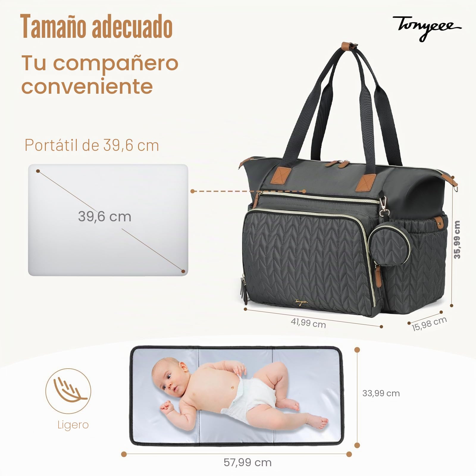 Bolsa de pañales, Bolsos bandolera bolsas de pañales grandes impermeables, bolsa de hospital para partos, bolsa para bebé con estuche para chupete, bolsa de viaje para pañales con cambiador