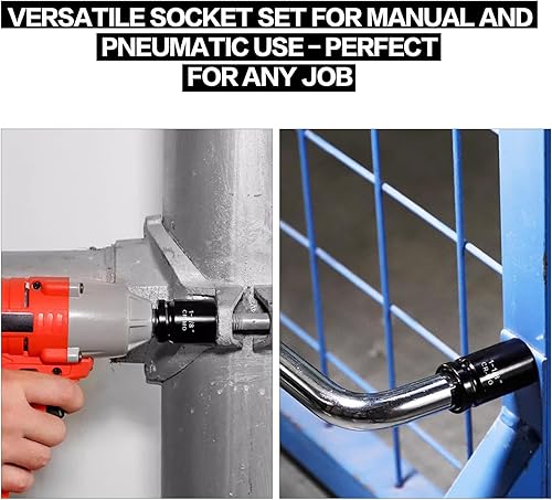 Miniatura 5 de Juego de llaves de impacto profundo de 34 pulgadas, 6 puntos, SAE (1 a 1-12 pulgadas), 8 piezas, Cr-Mo. Juego de llaves de impacto resistente.