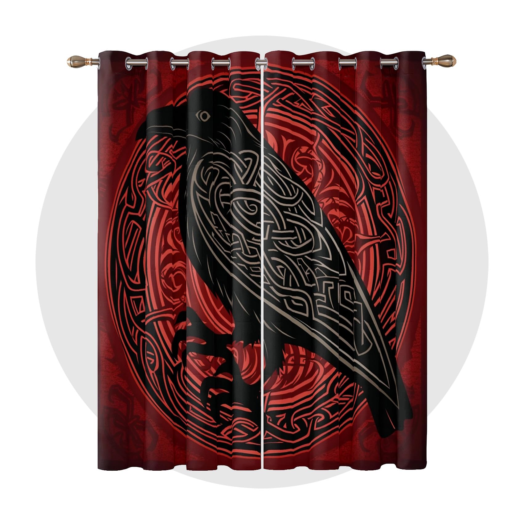Generisch Vorhänge Krähe - Wikinger Rabe Nordische Mythologie Fenster Gardinen mit Ösen, Vorhang Blickdicht Verdunklungsvorhänge Thermovorhang für Wohnzimmer Deko 2er Set, H 160 x B 140 cm D#-257