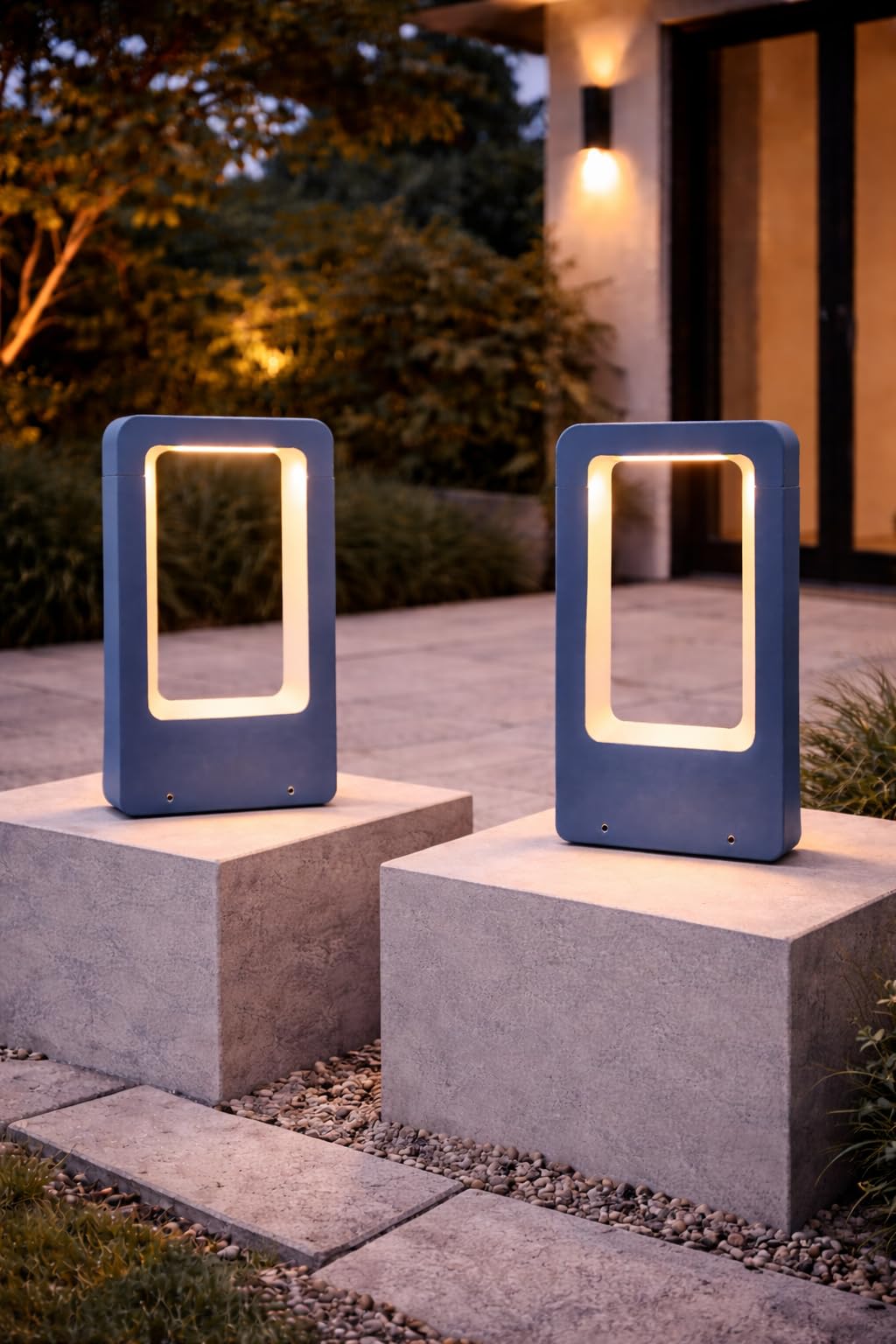 Weldecor Modern Outdoor Gate Pillar Warm White LED Lamp Set of 2, Waterproof Metal Bollard Pathway Light for Home Entrance & Garden, Minimalist Cast Aluminium Post Light, Dark Grey-image-16