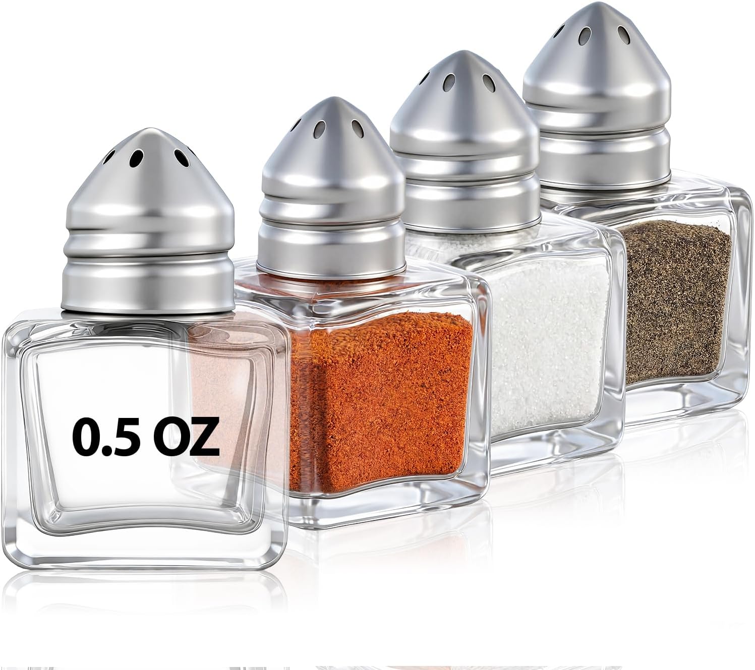 Domensi 4 Pcs Mini Salt and Pepper Shakers, Small Tiny Salt Spice Shakers, Individual Travel Size Seasoning Jars for Kitchen, Restaurant, Camping, BBQ, Picnic, Home(2oz Water Ripple,Glass)