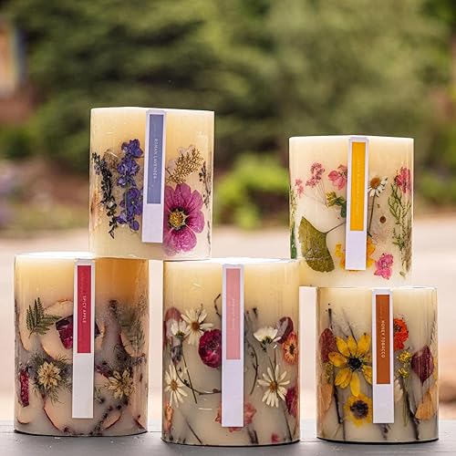 Vista 13 de Rosy Rings Vela botánica redonda pequeña – Aromaterapia, vela de larga duración, 60 horas de tiempo de combustión, velas botánicas florales