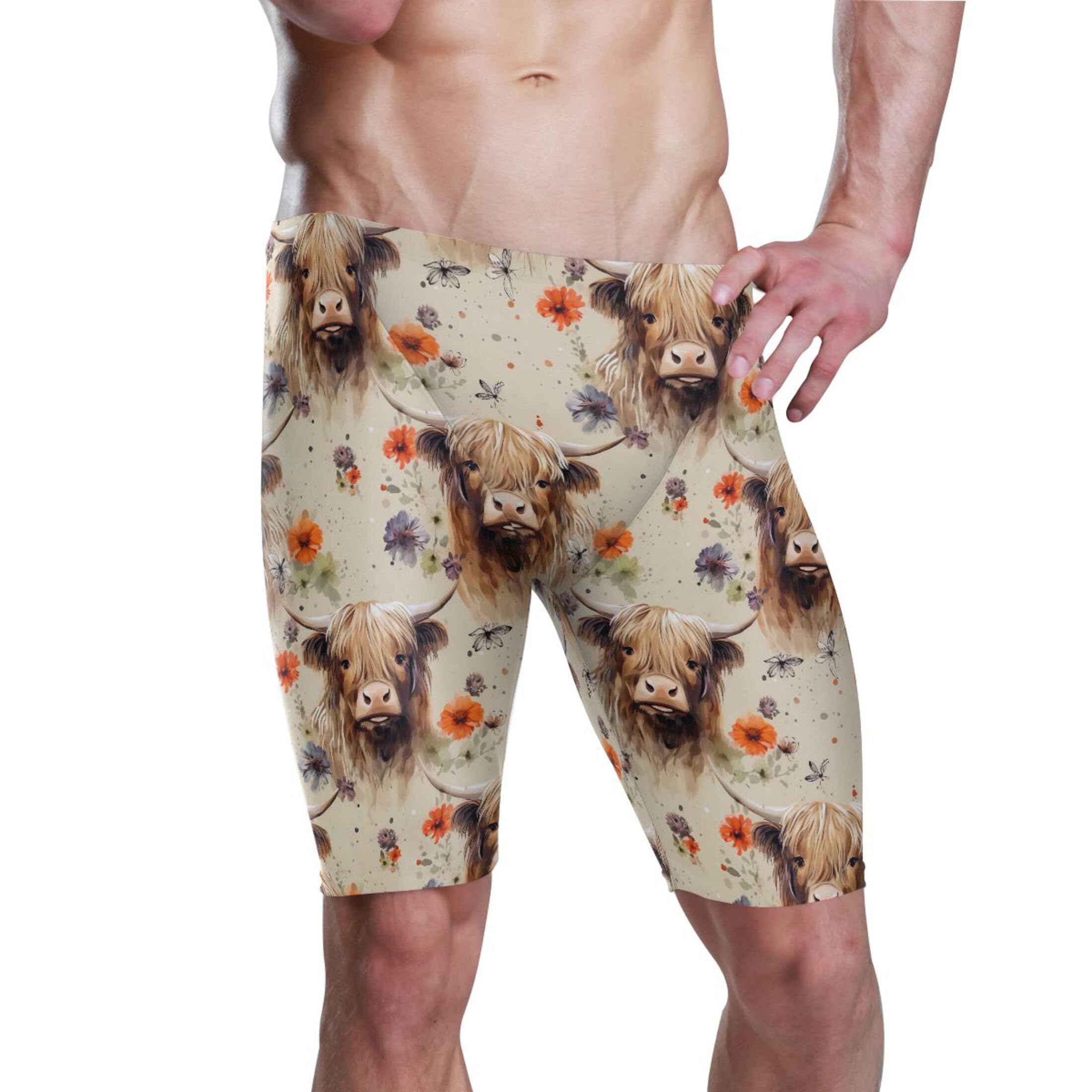 UMIRIKO Highland Cow Animal Men's Swimsuit Swim Jammers L B0403018
