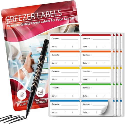 KACE FISH Etiquetas de congelación para almacenamiento de alimentos, etiquetas de cocina para congeladores para tarros, etiquetas extraíbles,