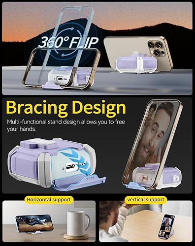 Miniatura 3 de Funda compatible con AirPods 4, bloqueo automático magnético con soporte para teléfono y kit de limpieza, compatible con funda Magsafe, color morado