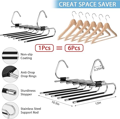 Vista 58 de Perchas para pantalones de 9 capas que ahorran espacio, paquete de 2 estantes multifuncionales de acero inoxidable organizador de armario