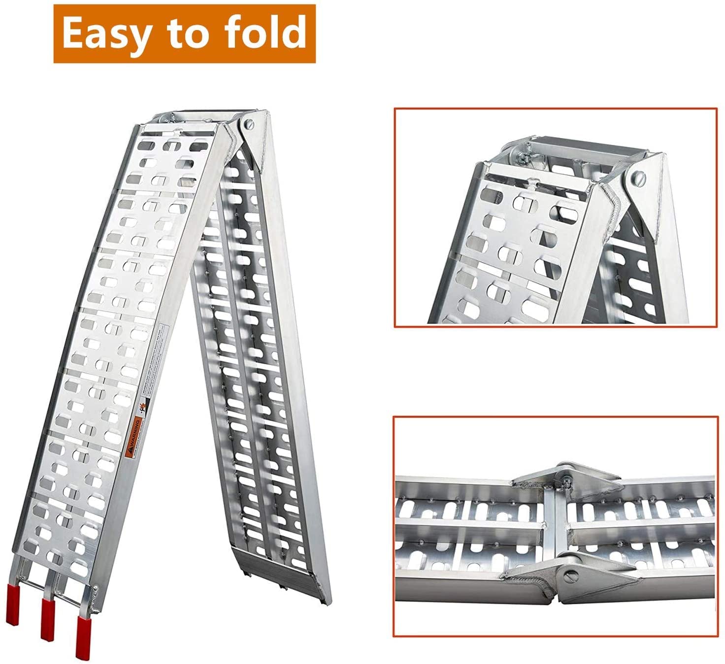 Ikodm 1 x składana rampa najazdowa, antypoślizgowa, aluminiowa rampa najazdowa, nośność 340 kg na sztukę, do motocykla, quada, samochodu, srebrna