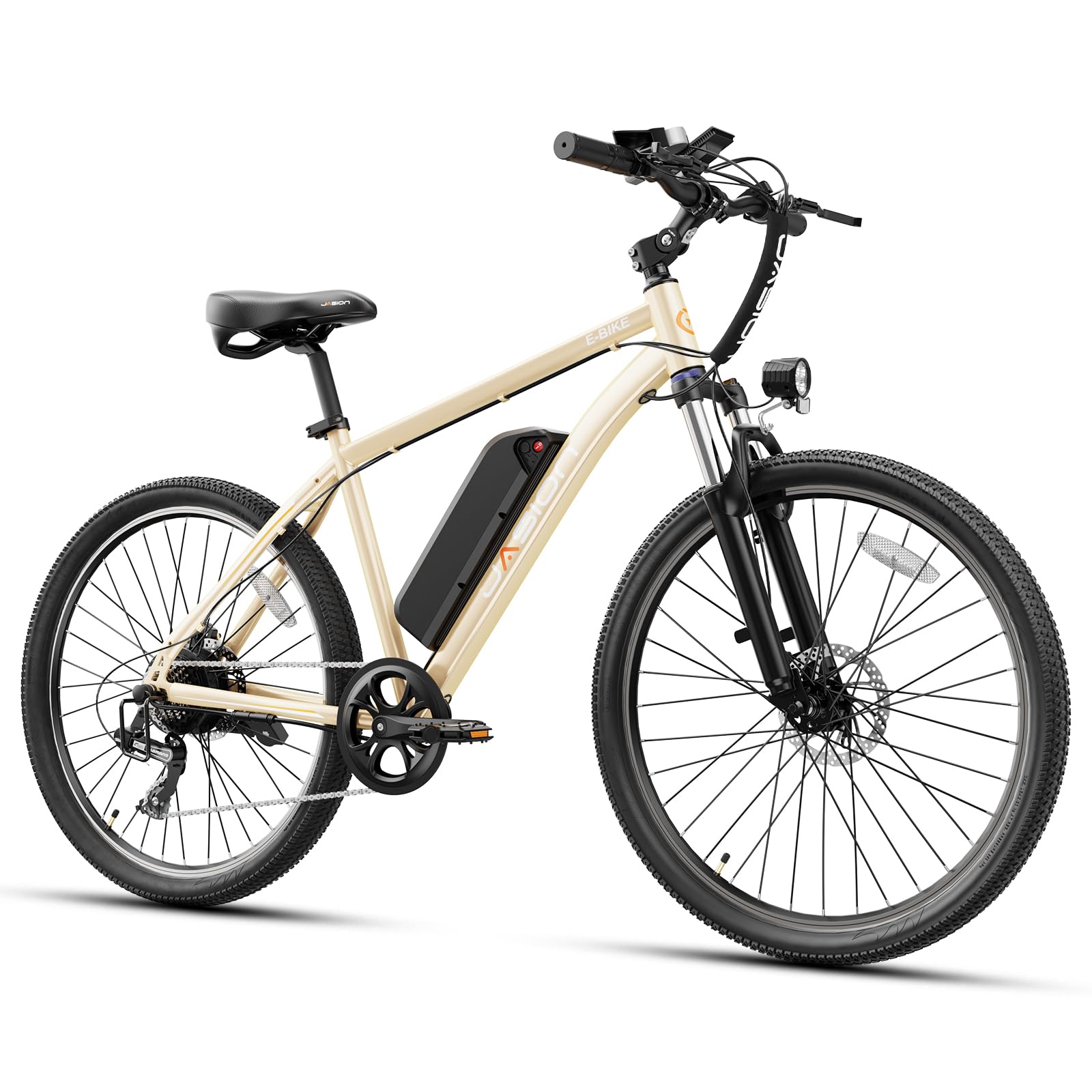 Jasion EB5 Electric Bike for Adults with Peak 1000W Brushless Motor, 40Miles 20MPH Commuting Electric Mountain Bike with 500Wh Removable Battery, 7-Speed, 26" Tires and Front Fork Suspension