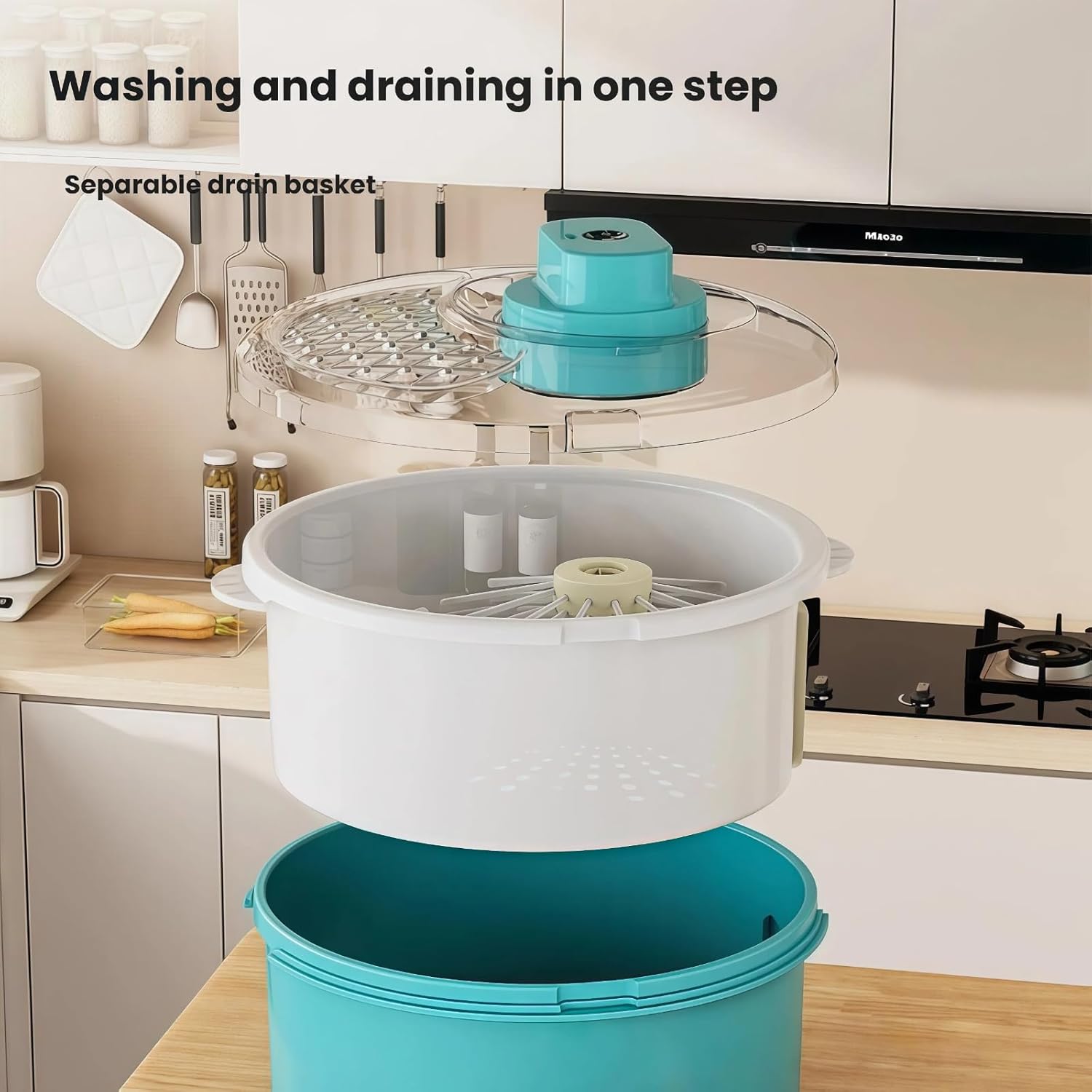 Electric or Manual Fruit Vegetable Washer & Spinner – 1500mAh Battery Operated or Hand Crank, Large Capacity Produce Cleaner with Brush, Salad Spinner Basket for Strawberries Berries