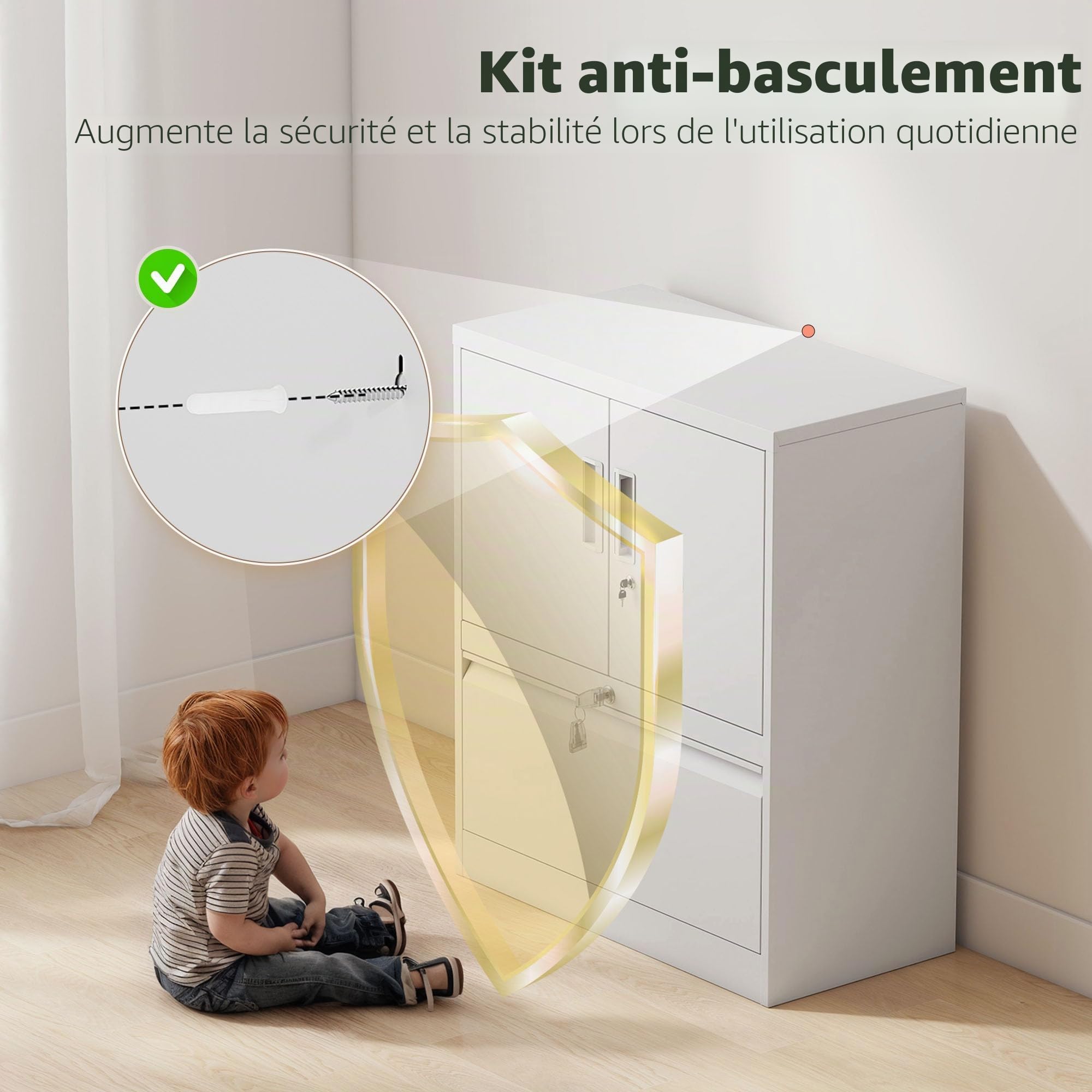 HOMCOM Armoire de rangement verrouillable en acier avec tiroir, 2 portes, étagères réglables, armoire de rangement, polyvalente, blanche