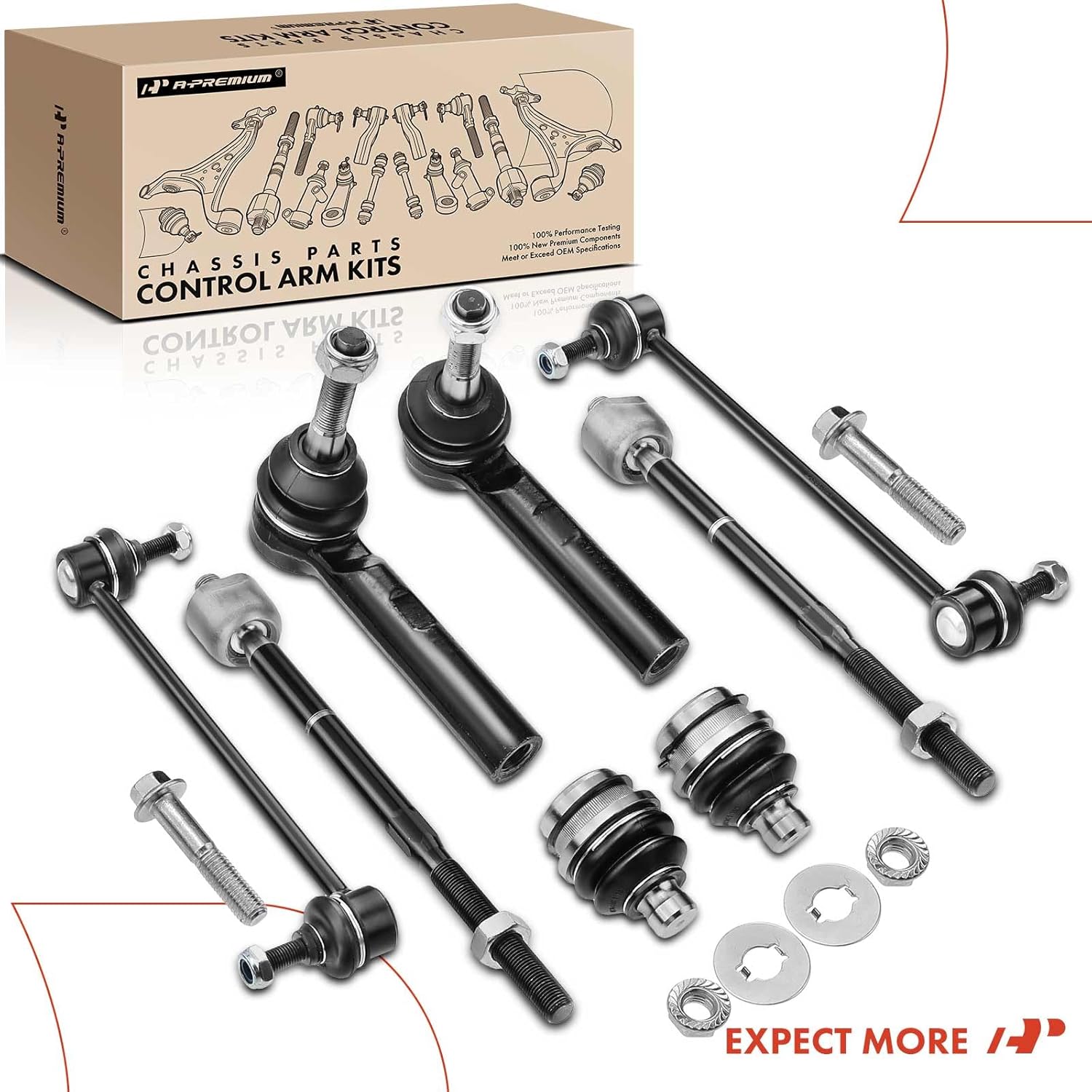 A-Premium Set of 8, Front Sway Bar Link, Lower Ball Joint, Inner & Outer Tie Rod End, Compatible with Jeep Compass 2007-2017, Patriot 2007-2017, Dodge Caliber 2007-2012