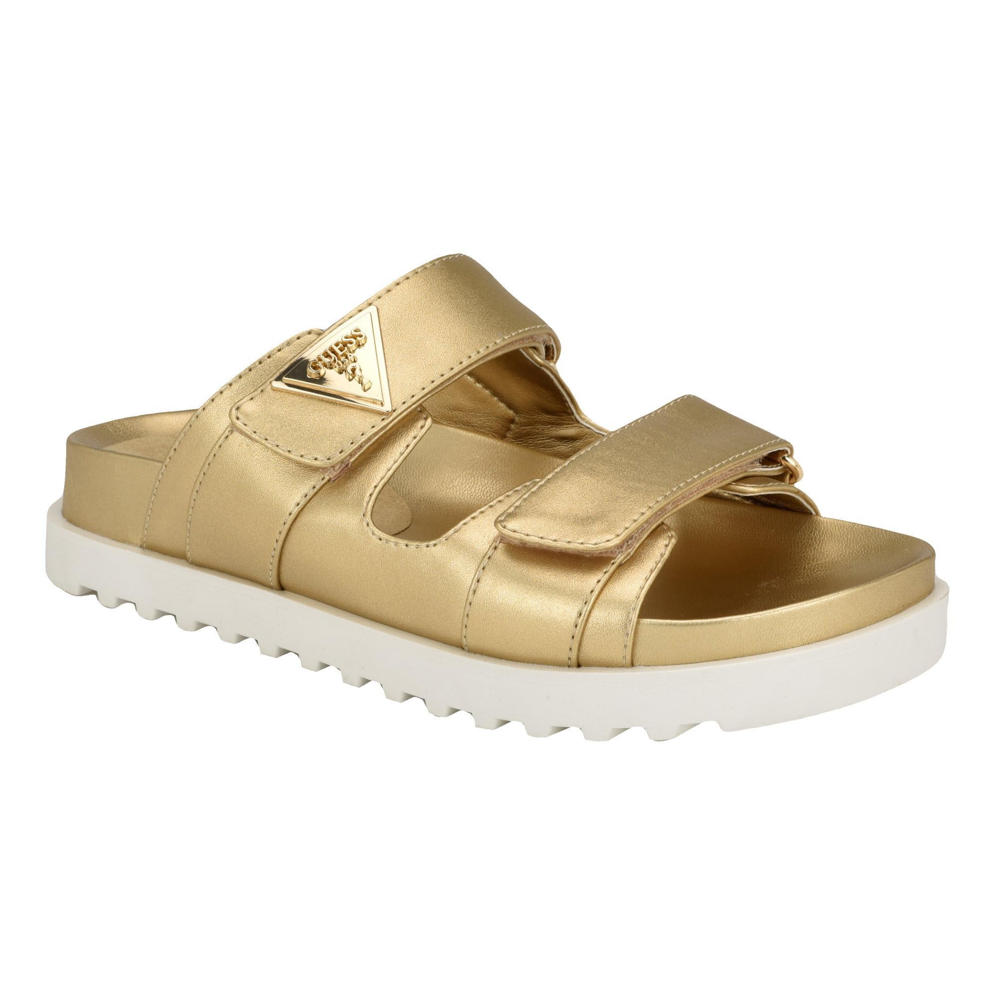GUESS Women's Gwfabula Flat Sandal, Gold, 5.5 UK