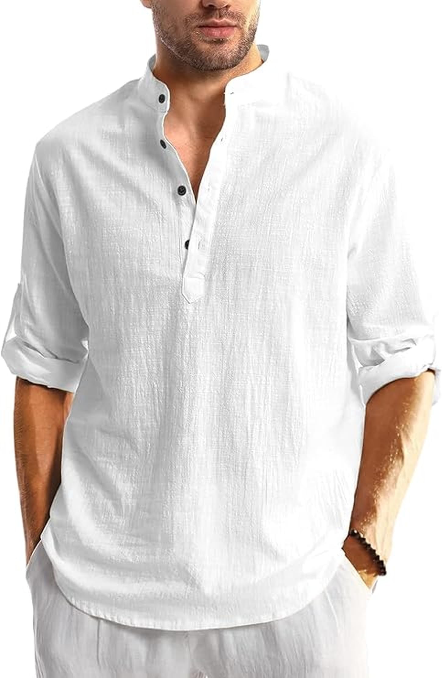 Bellstone Men’s Cotton Blend Solid Regular Fit Full Sleeve Short Kurtas | Men's Trendy Short Kurta | Ethnic Stylish Casual Lightweight Summer Kurta for Daily and Occasion Use