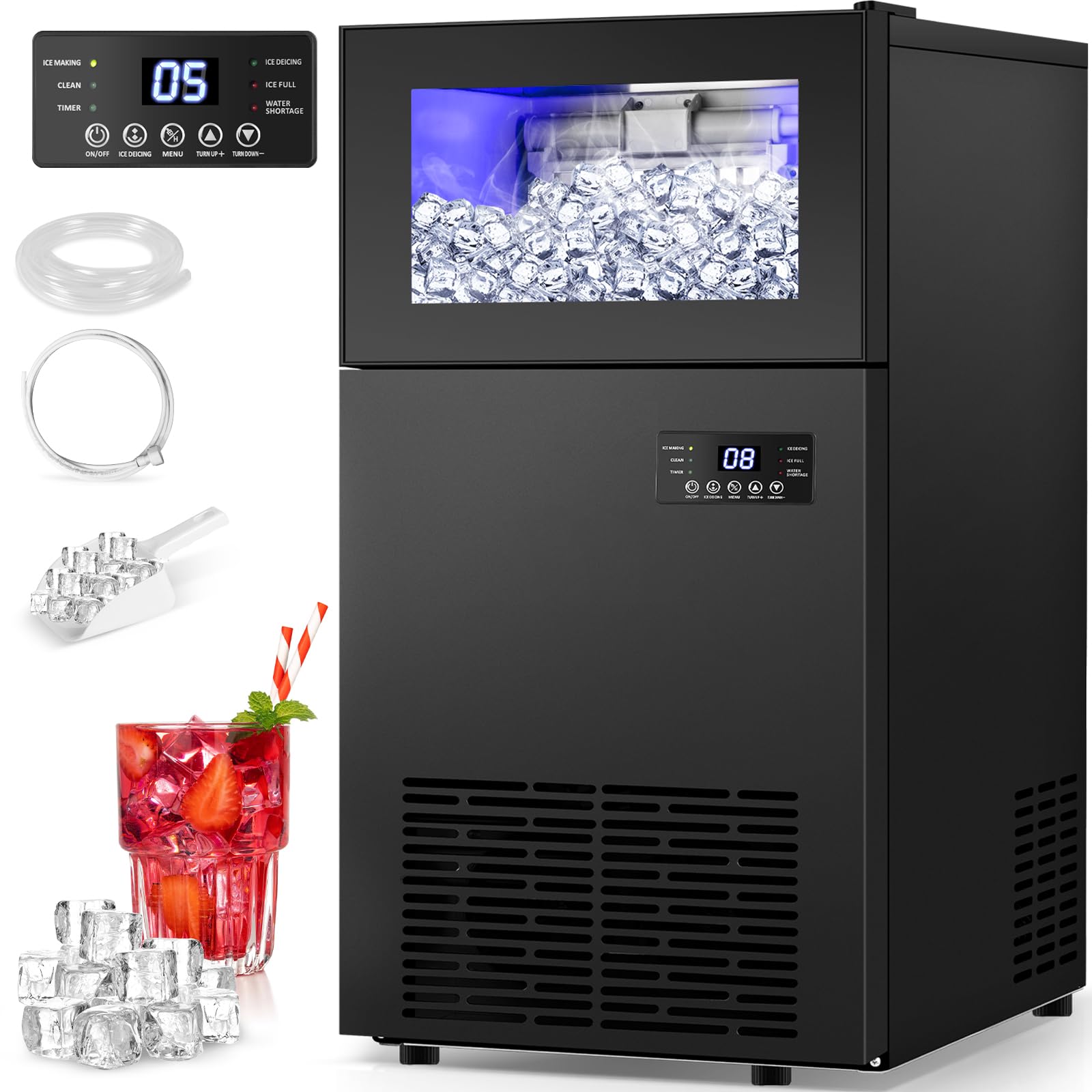 Upgraded Commercial Ice Maker Machine 130 Lbs/24h, 15" Wide Under Counter Ice Maker With 35lbs Ice Capacity, Built-In Or Freestanding Large Ice Machine Self Clean For Restaurant Home Bar Outdoor on Fridge.com - View 1