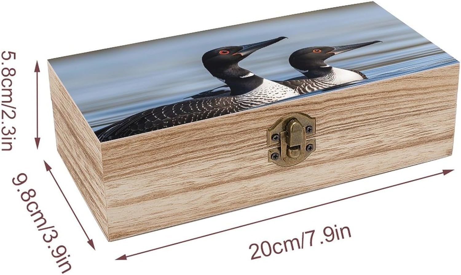 Loon Birds Memory Jewelry Wooden Box, Large Wooden Treasure Chest Boxes with Hinged Lid, Photos Storage Case for Women Men, Wooden Keepsake Box, 7.9'' X 3.9'' X2.3''