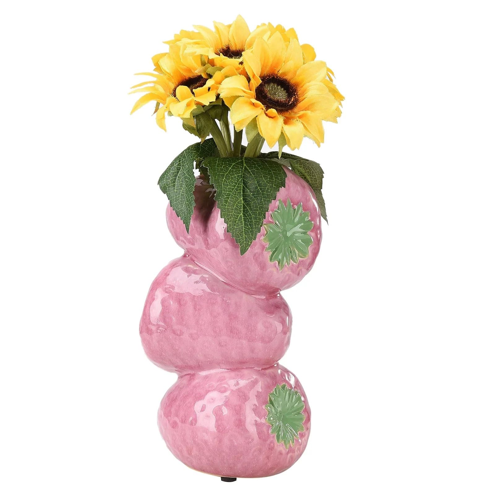 Fruit Vases Strawberry Vase Decoration Creative Decorative Ceramic Artificial Fruit Ornament Plant Flower Arrangement Pot(Pink)