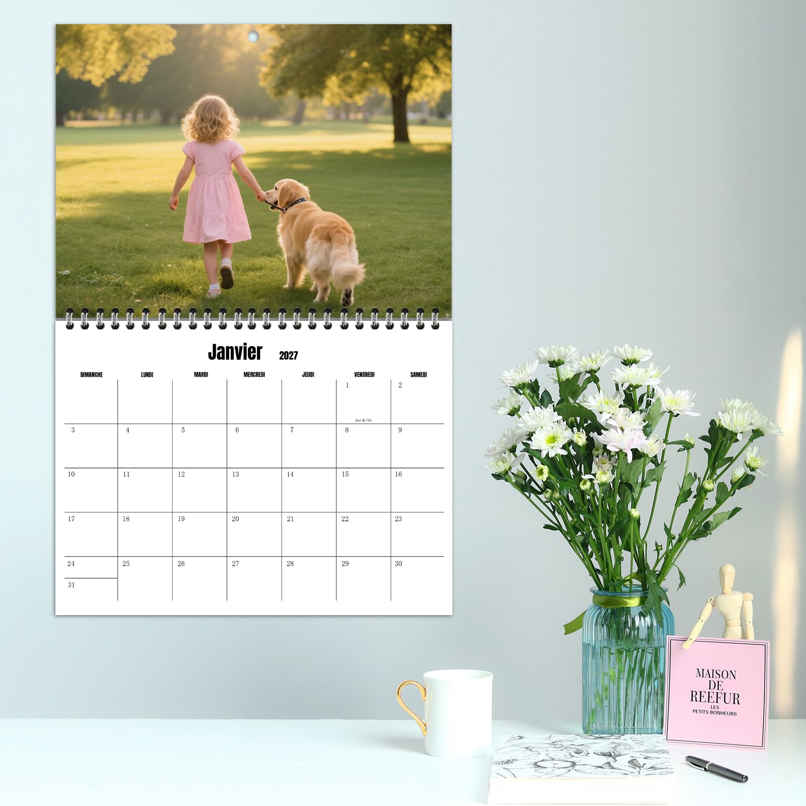 Calendrier mural personnalisé 2027 pour la maison et le bureau - Imprimez vos 13 souvenirs et créez votre propre calendrier personnalisés 2027 - Cadeau de Noël personnalisé