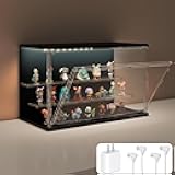 Clear Display Case for Collectibles, 3-Tier Adjustable Figure Display Case with LED Light, Stackable Acrylic Showcase with Magnetic Door for Jewelry,Collectibles (Black, 1 Pack-8.7
