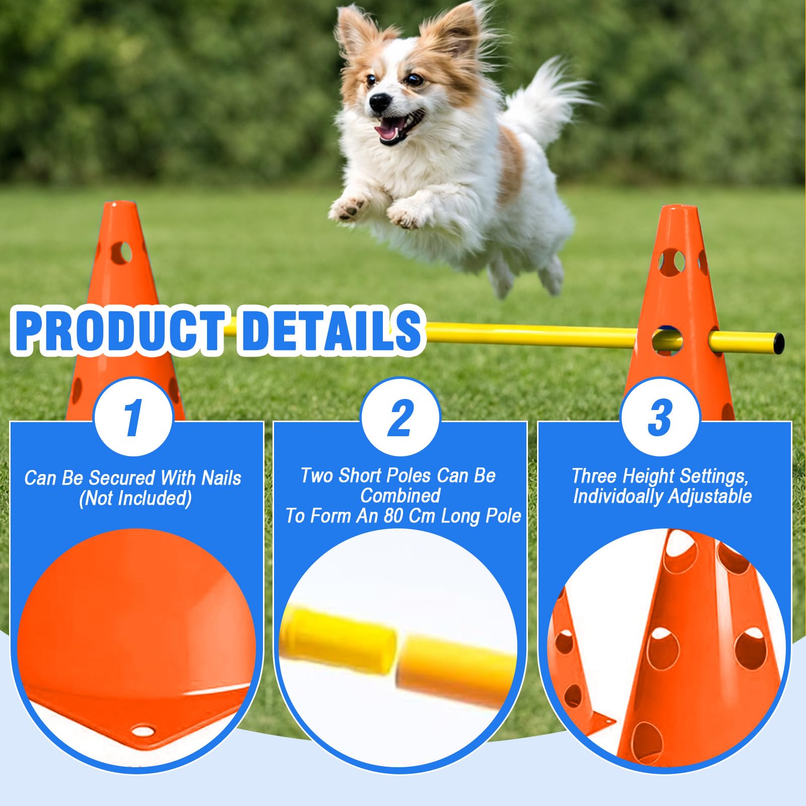 Agility Set Perros – 10 conos + 5 barras, 23 cm de altura, perro Cavaletti para entrenamiento de coordinación, juego de agilidad para perros versátil, también para paseos de caballos de