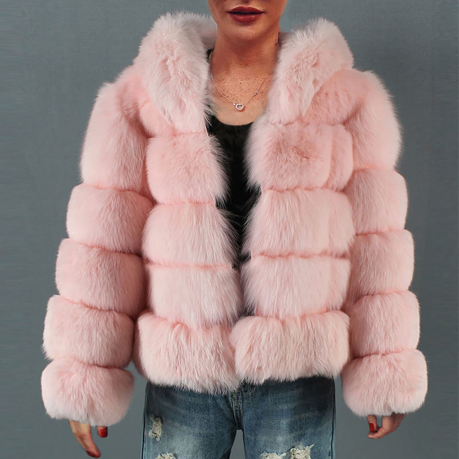Pelzmantel Damen Felljacke Winter Kunstfell Jacke Kunstpelz Mantel Warm Winterjacke Strickjacke Fleecejacke Kunstfellmantel Elegant Wintermantel Kuscheljacke Flauschig Plüschjacke Fellmantel