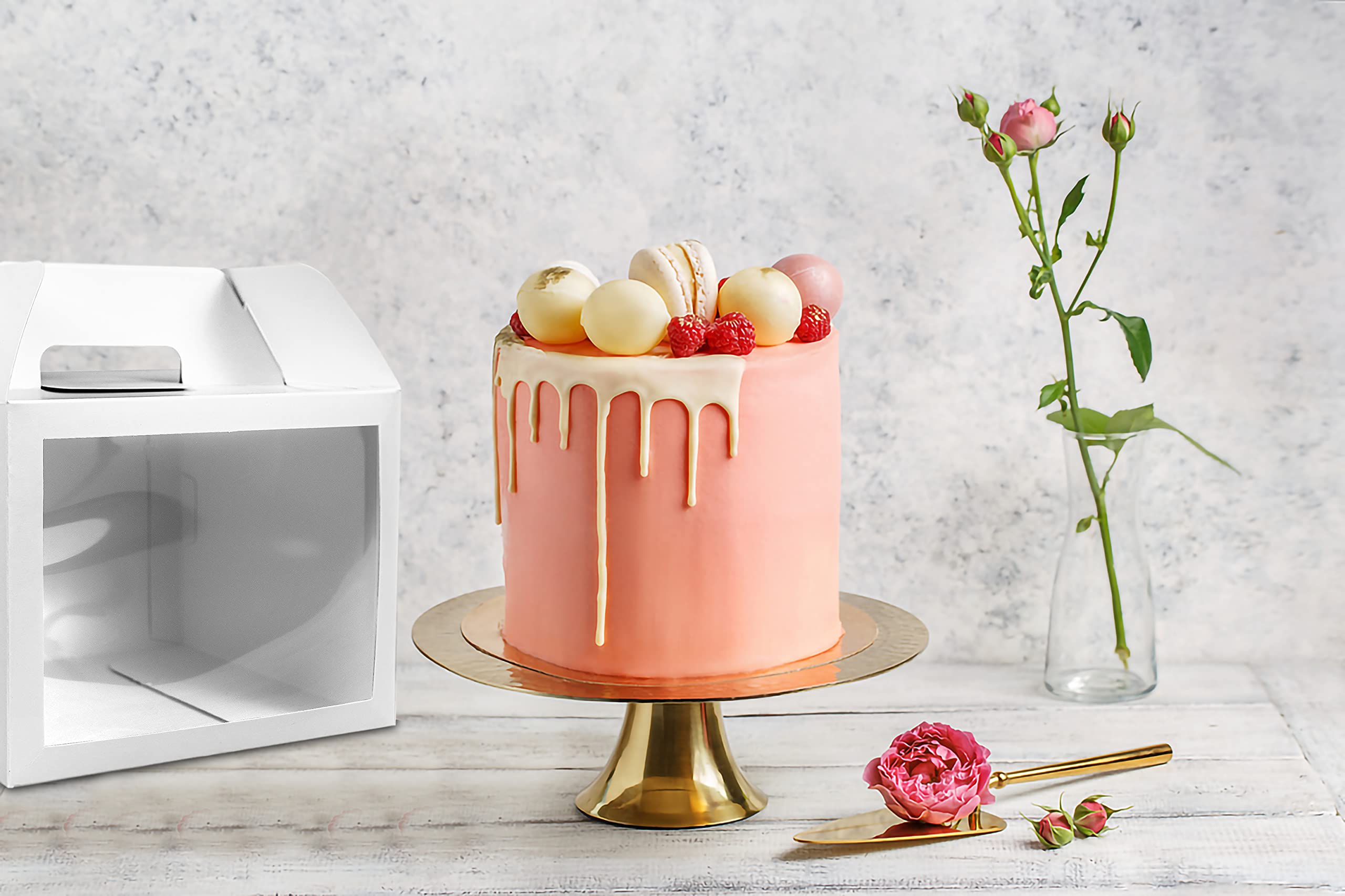Tall White Cake Boxes - Clear Window & Handle (10-Pack) -2 Tall White Cake Boxes - Clear Window & Handle (10-Pack) -2