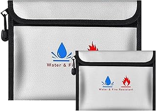 Feuerfeste Tasche Dokumententasche - 2 Set Kleine und mittlere Feuersichere wasserdichte Tasche Hülle Beutel Behälter für Dokumente Passport Bankdatei Geld Wertsachen (Grau)