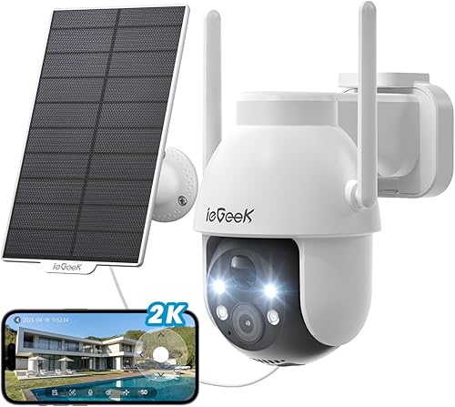 ieGeek Cámaras de seguridad inalámbricas para exteriores, cámara WiFi solar 2K para sistema de seguridad del hogar, cámara de vigilancia alimentada