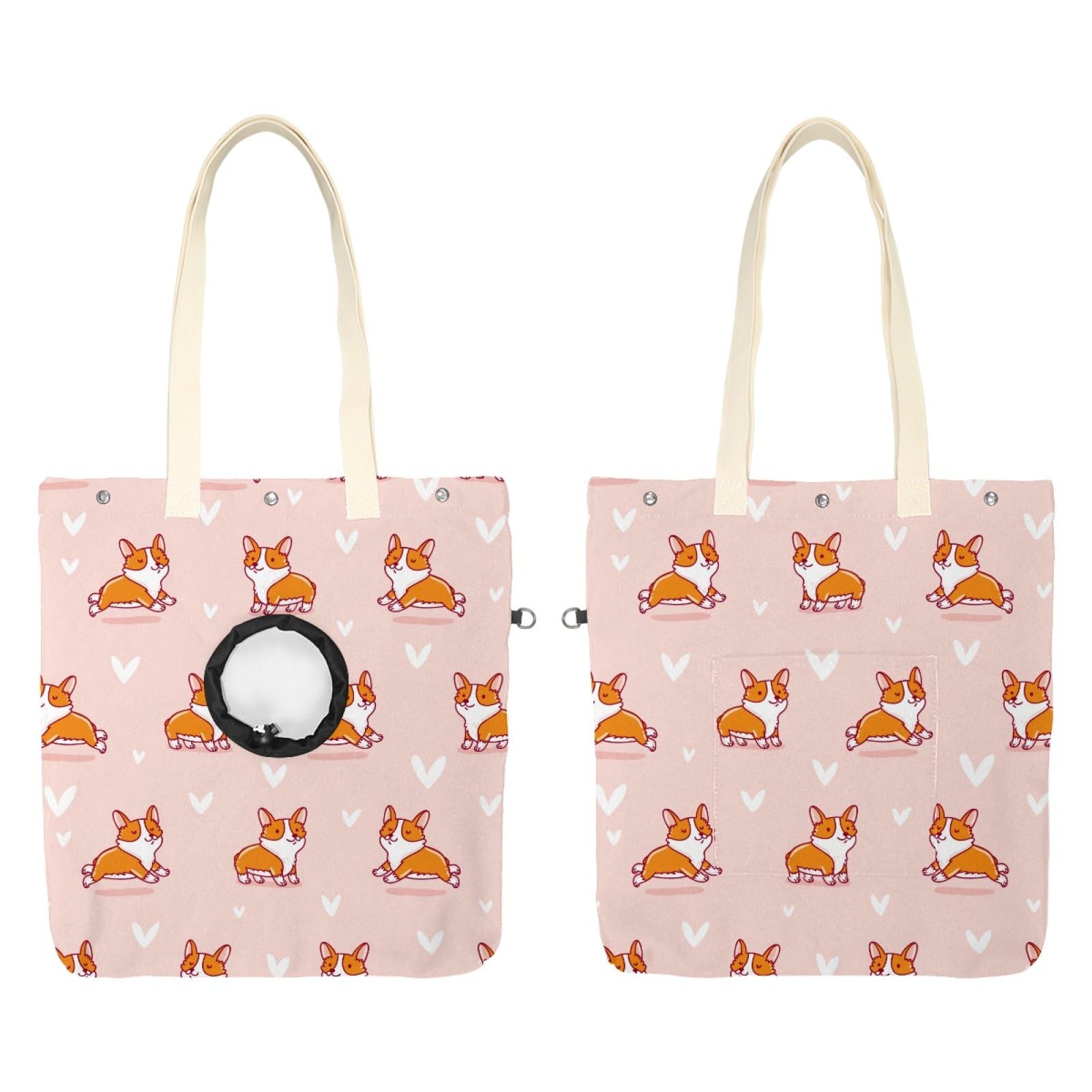 Sac à bandoulière en toile pour chien Corgi rose avec grand confort