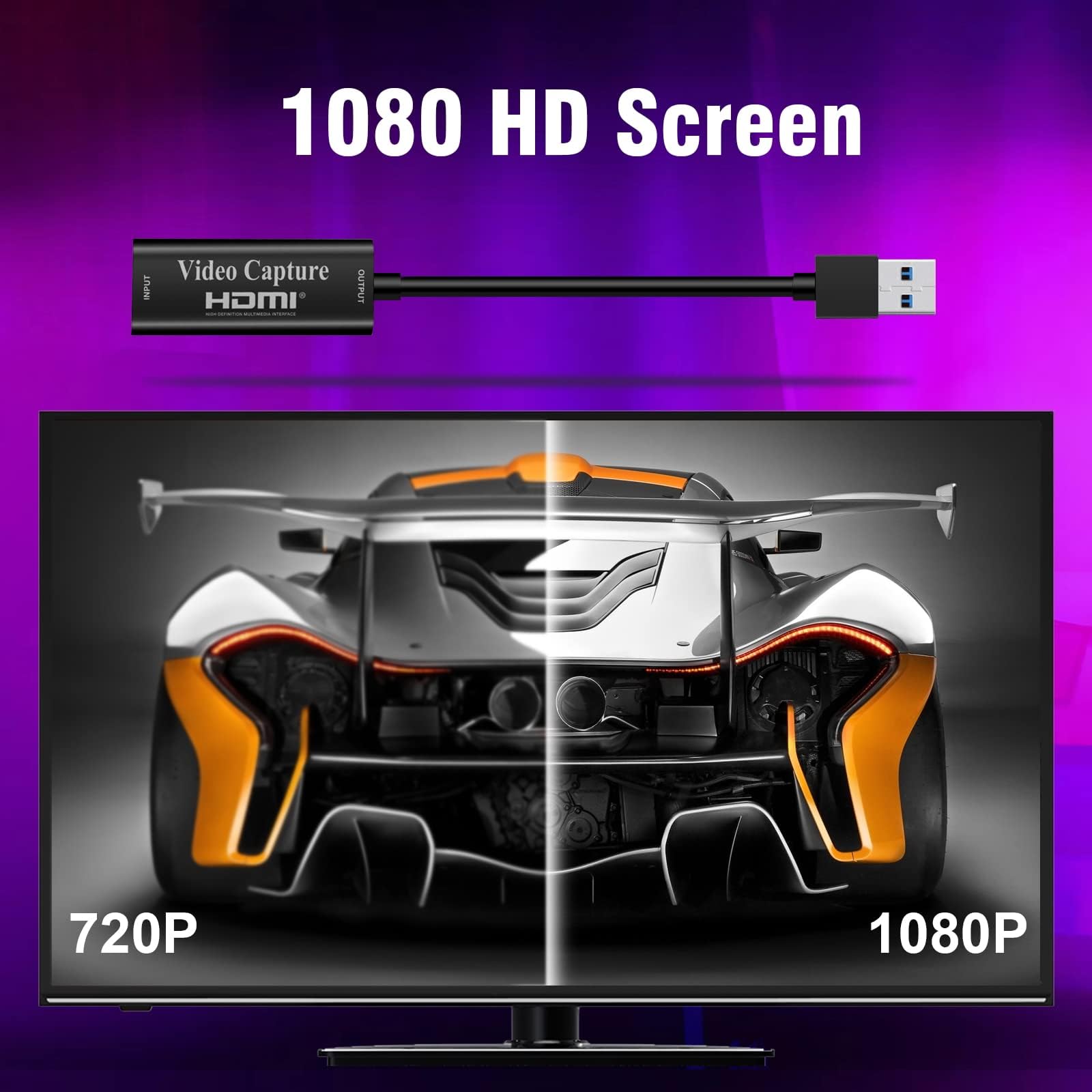 Carte de Capture vidéo, Fulfalic 4K HDMI vers USB, Carte de Capture Full HD 1080p, Capture de Jeu vidéo HDMI pour éditer vidéo/Jeu/Streaming/Cours en Ligne (Noir)