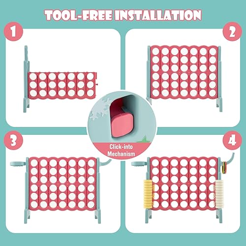 Miniatura 7 de HONEY JOY Juego gigante gigante de 4 a puntuación, 3 en 1 para interiores y exteriores, juego de patio familiar con aro de baloncesto y lanzamiento