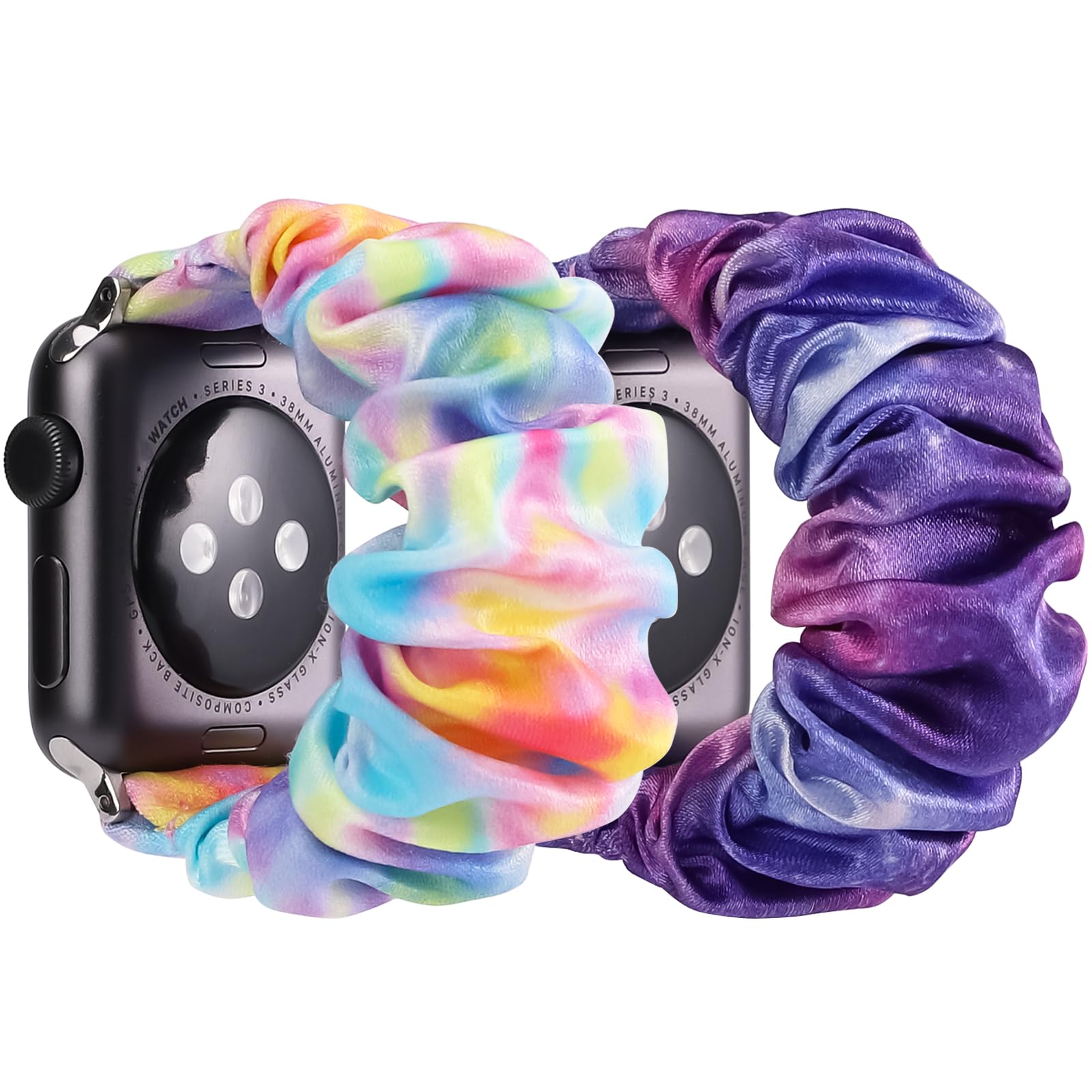 Photo 1 of [2 Pack] Kids Scrunchie Band Compatible with Apple Watch Band 38mm 40mm 41mm & 42mm 44mm 45mm 46mm,Cute Printed Elastic Solo Loop Bands for iWatch Series 10/9/8/7/6/5/4/3/SE/SE2