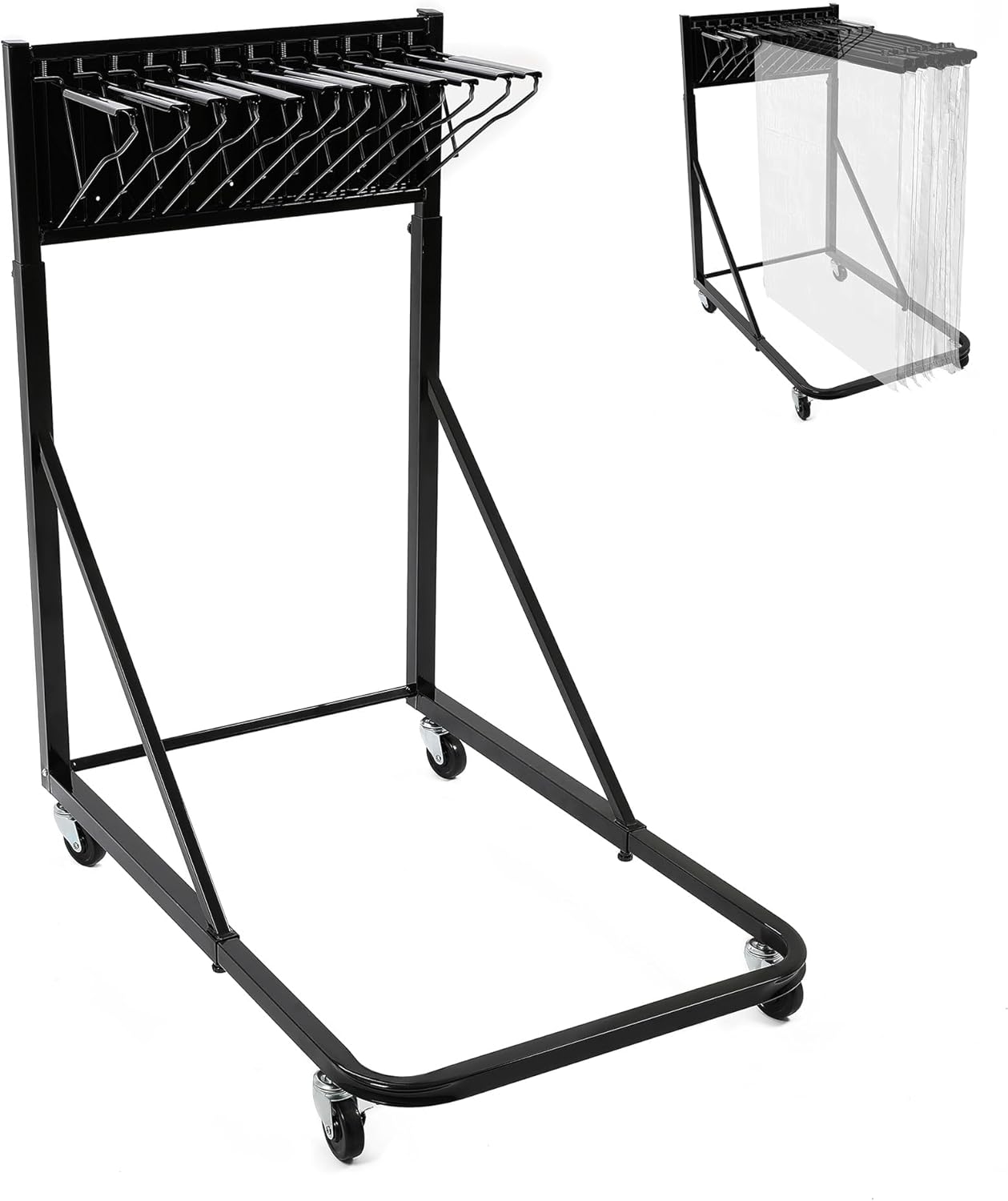 KUAFU Mobile Blueprint Storage Rack with 12 Adjustable Height/Length Pivot Brackets Map Poster File Organizer Stand Plans Holder Powder Coated Steel Black