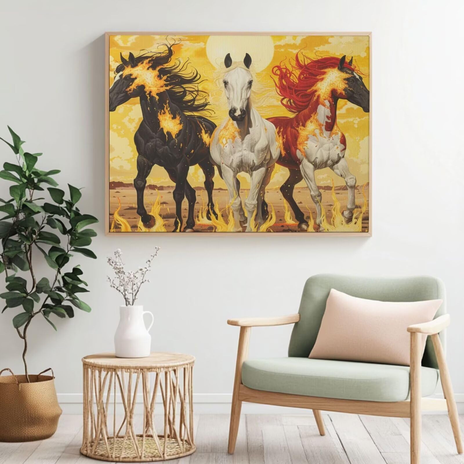 Kit per pittura con numeri per adulti, fiamma e cavallo, pittura con numeri per principianti, pittura acrilica con 6 pennelli, pittura ad olio per decorazione da parete, 100 x 75 cm, senza cornice)