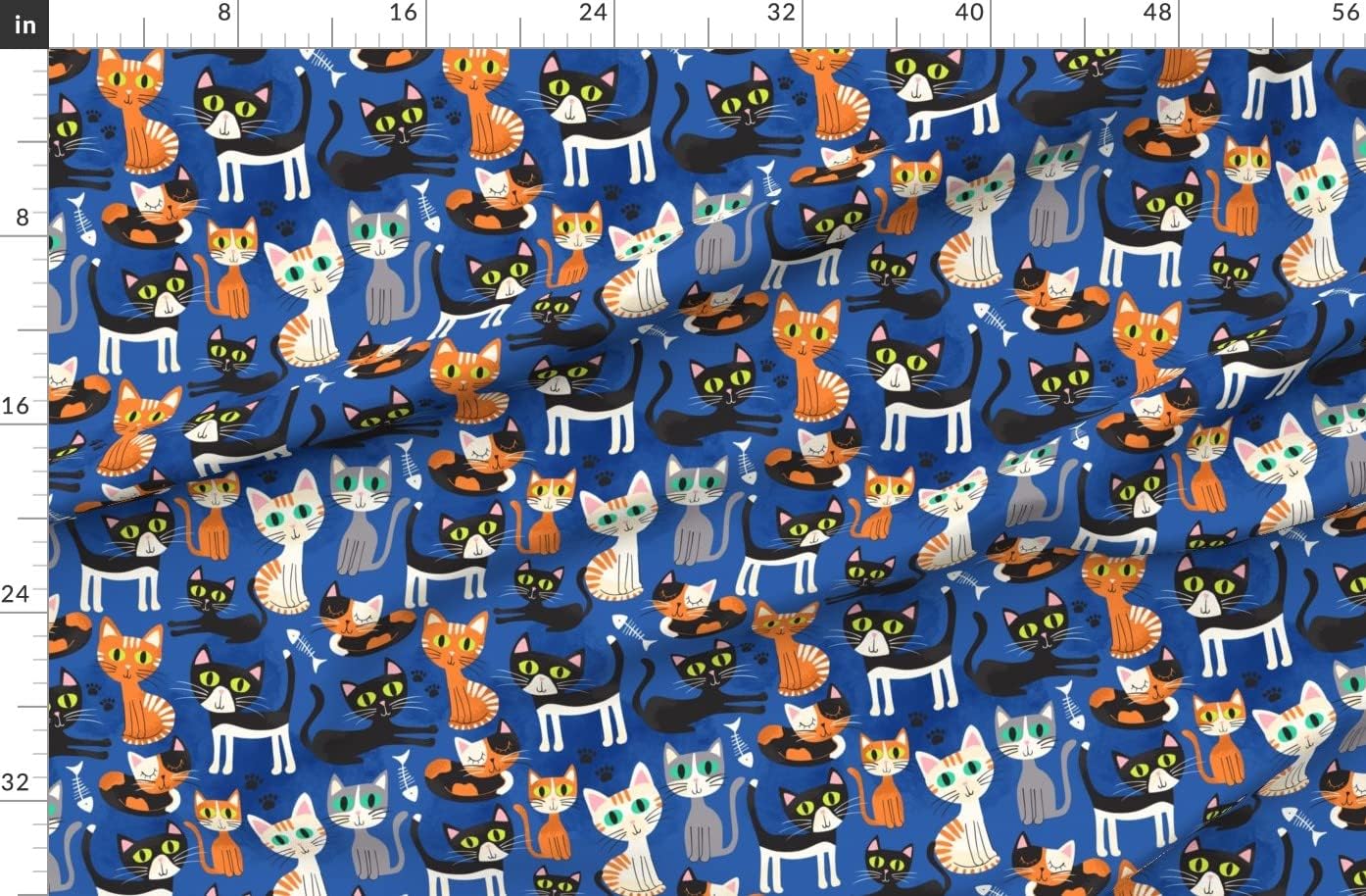 Spoonflower Fabric - Cat Kitten Cats Printed on Organic Cotton Sateen Fabric by The Yard - Sewing Quilting Apparel Home Decor