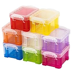 Framendino, 8 Pack Translucent Small Plastic Boxes Mini Desktop Storage Box 3.3" x 2.5" 2" Stackable Organizer Colorful Cosmetic Container with Lid for Jewelry Beads Crafts Accessories