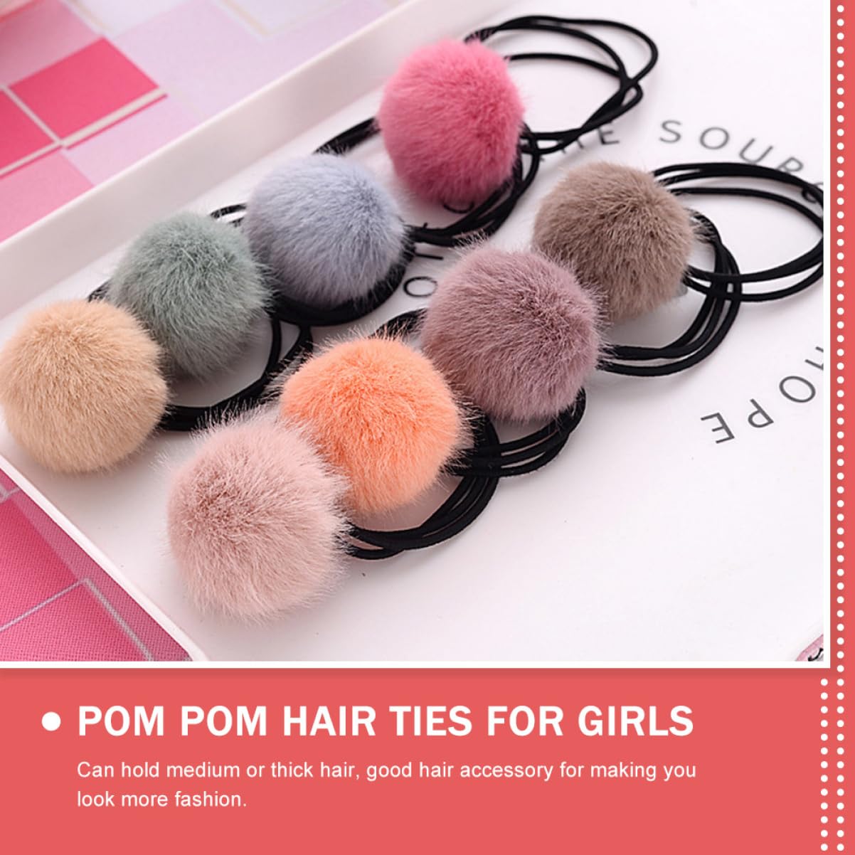 Beaupretty 60piezas Gomas De Pelo Elásticas Pompones De Peluche Para Niñas y Adultos Accesorios De Cabello Coloridos y Adorables