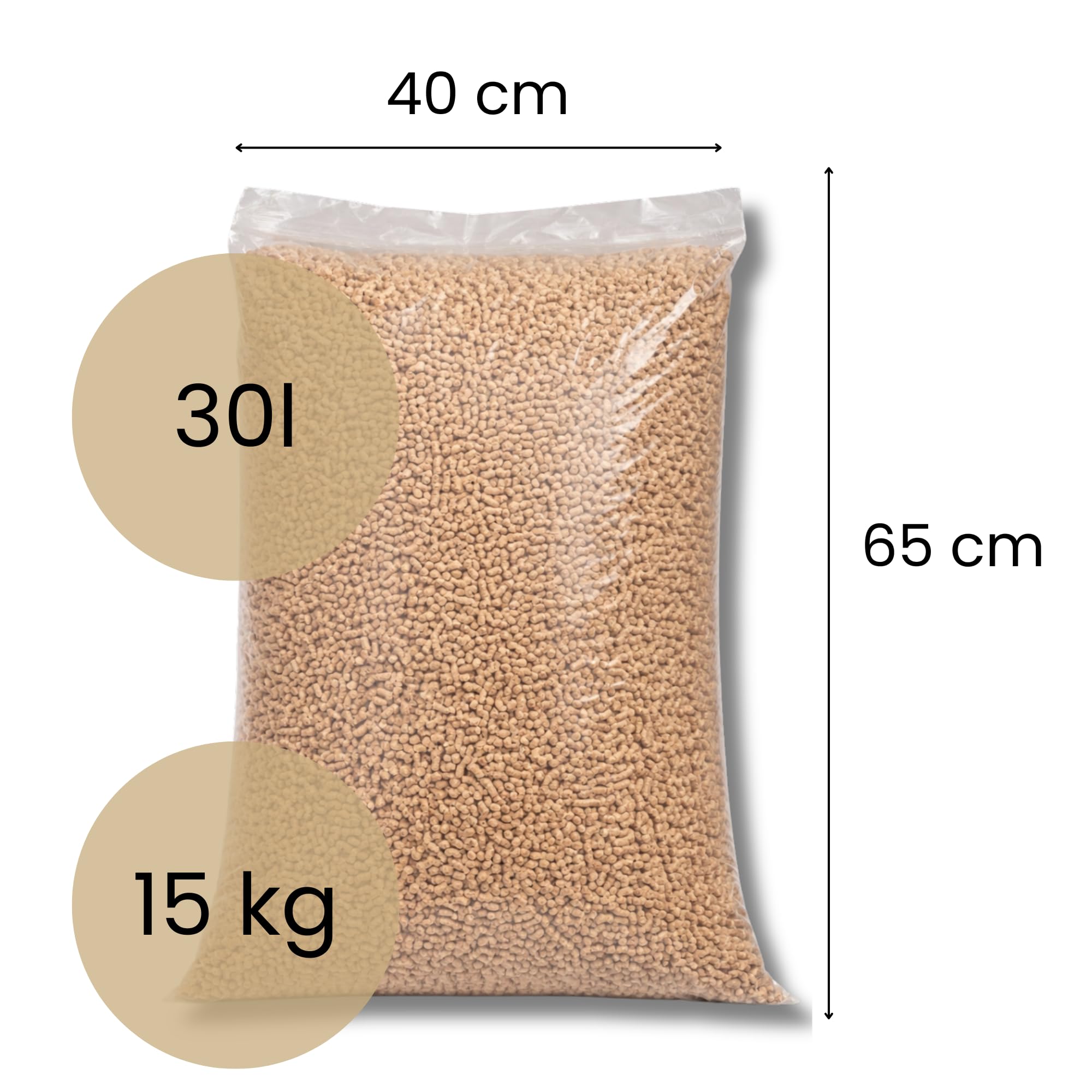 Żwirek drewniany dla kota 15 kg 30 l, pellet sosnowy, naturalny, biodegradowalny, chłonny, dla kotów, królików i gryzoni