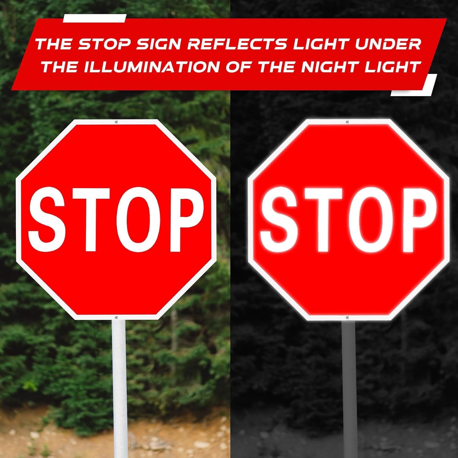 Taiyin 2 Pcs 24 x 24 Inch Stop Sign, Large Reflective Aluminum Street Road Signs for Driveway, Outdoor Traffic Parking Stop Slow Safety Warning, Weather Resistant and UV Protected Waterproof
