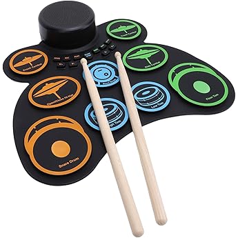 Electronic Drum Kit 9 Pads Roll-up Drum Pad with 3.5 mm Headphone Jack Foot Pedals Built-in Speakers Christmas Birthday Surprise for Kids