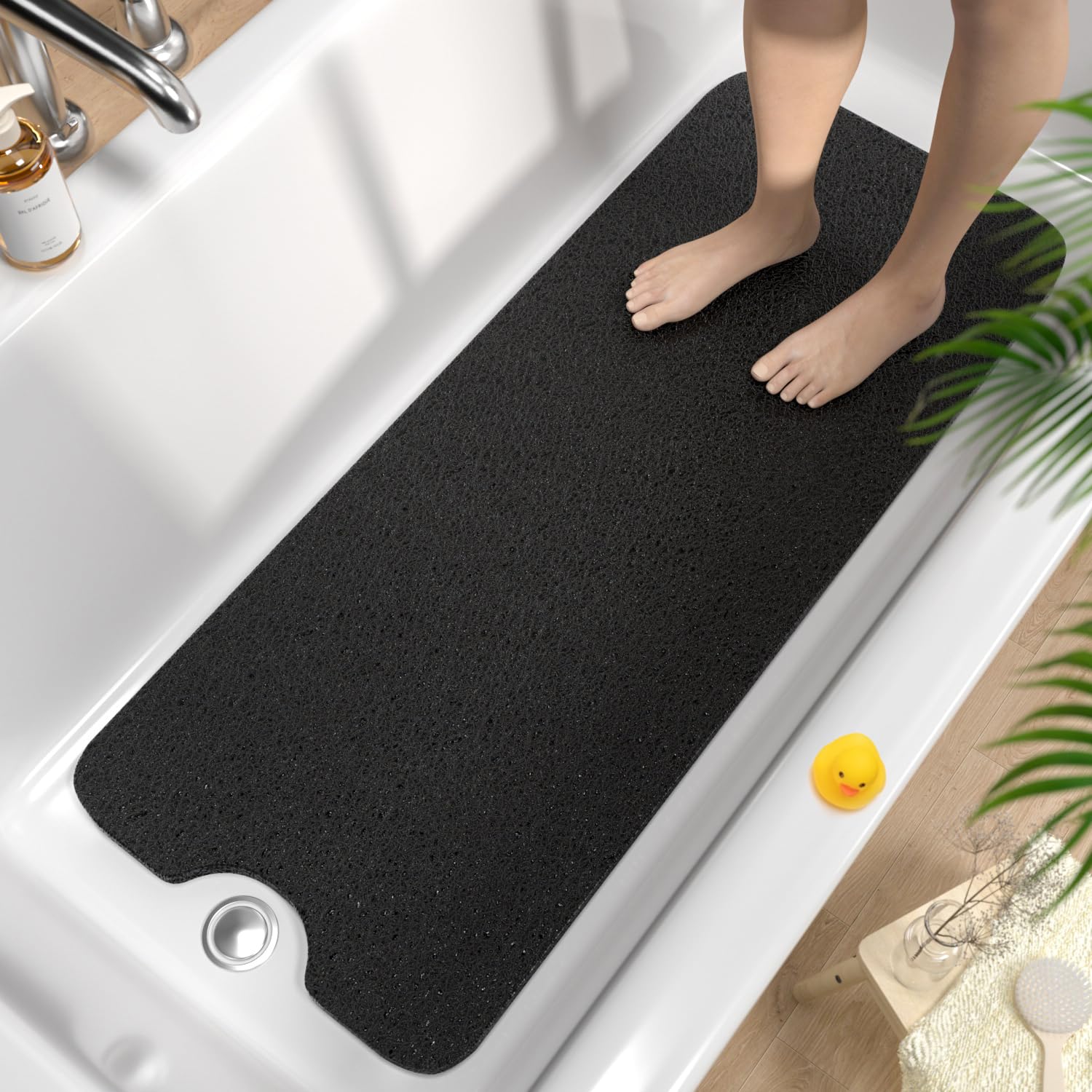Tappetino Antiscivolo Per Vasca Da Bagno 40x61 Cm, Spessore 1,5 Cm, In PVC Con Superficie Luffa Per Massaggio Piedi, Asciugatura Rapida, Senza Ventose, Grigio