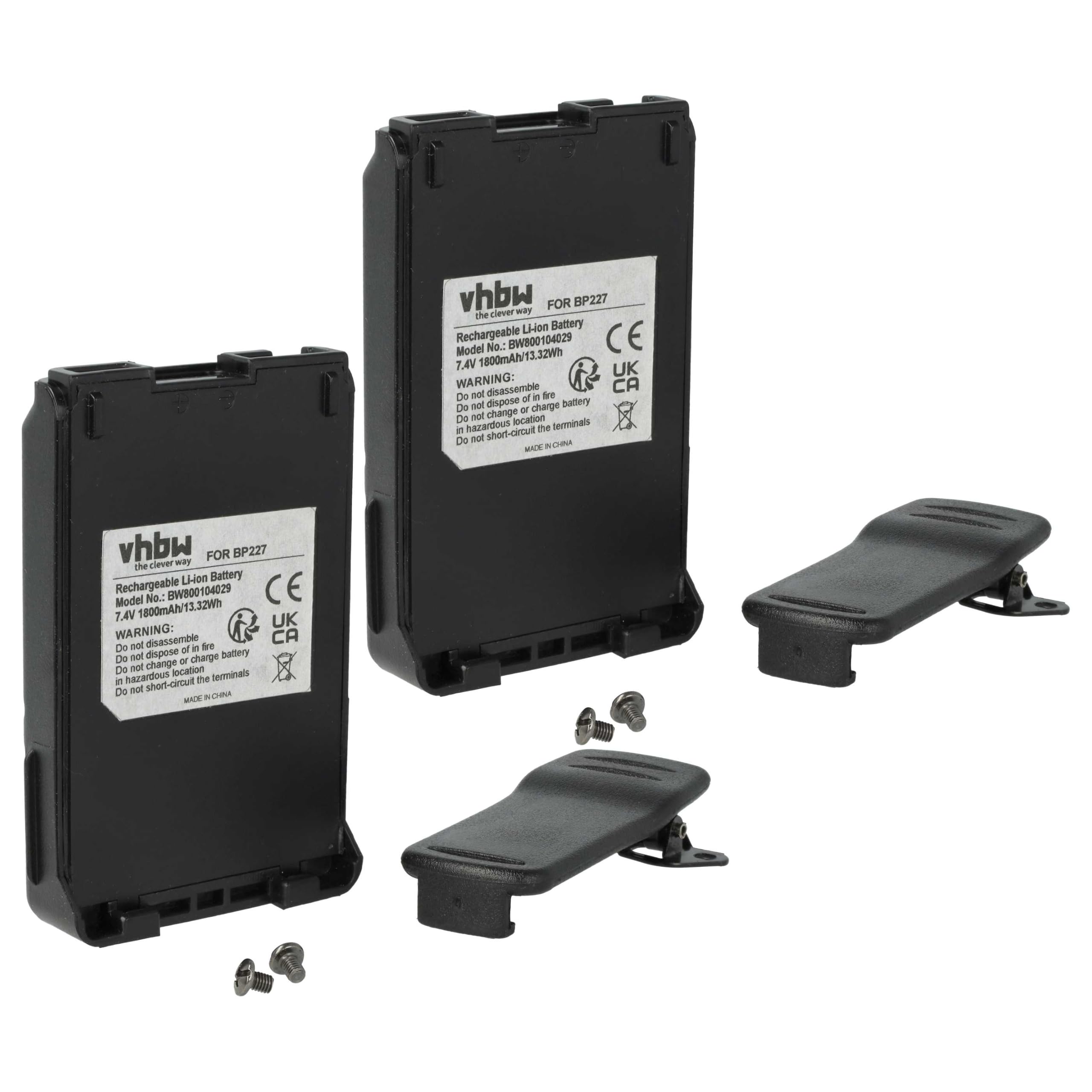 vhbw 2 x akumulator kompatybilny z Icom IC-F50, IC-E85, IC-60V, IC-F51, IC-F50V Radio (1800 mAh, 7,4 V, Li-Ion) + klips