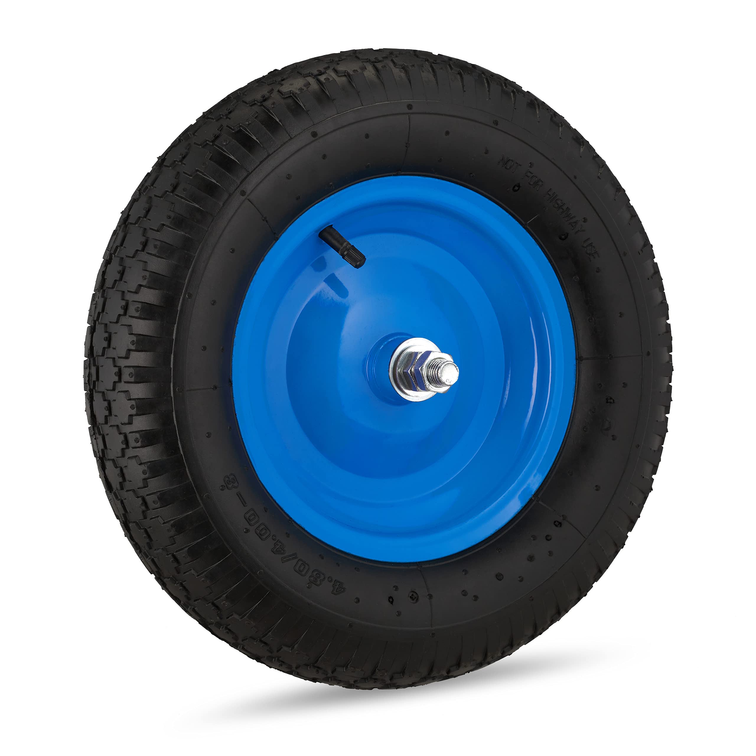 Relaxdays Rueda Carretilla 4.80 4.00-8, Eje, 2PR, Neumática, Recambio Carrito, hasta 120 kg, Llanta Acero, Negro y Azul