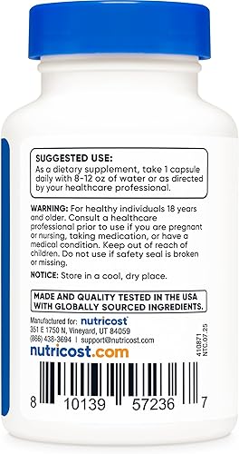 Miniatura 4 de Nutricost Cápsulas de dihidroberberina (200 mg, 60 cápsulas) - Metabolito más biodisponible de berberina