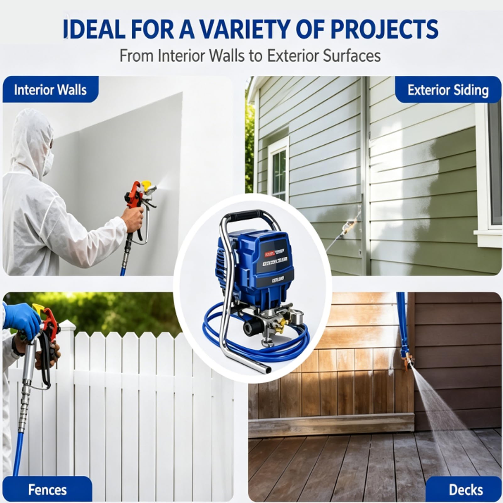 Pulverizador Airless 3000psi De Alta Eficiencia Sin Dilución, Pistola De Pintura Alto Rendimiento con Manguera De 5m, para Hogar, Jardín, Patio Y Uso Comercial Exterior