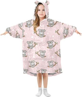 Cute Koala Bear Wearable Blanket Hoodie for Kids, 2-6 YR Girl Boy Sherpa Blanket Sweatshirt With Pocket