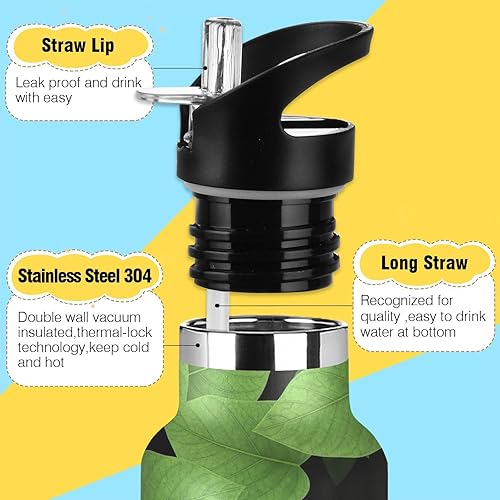Miniatura 3 de Kids Water Bottle with Straw for School Leakproof Insulated Water Bottles 20oz, BPA-Free, Lush Green Leaves